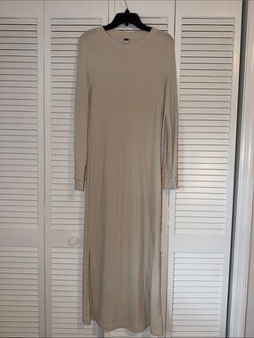 Old Navy Long Ribbed Maxi Dress in Light Beige